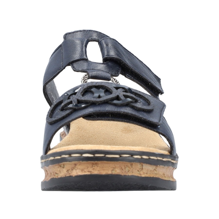 Women Rieker | Gurgano Navy Embossed Wedge Slide Sandal