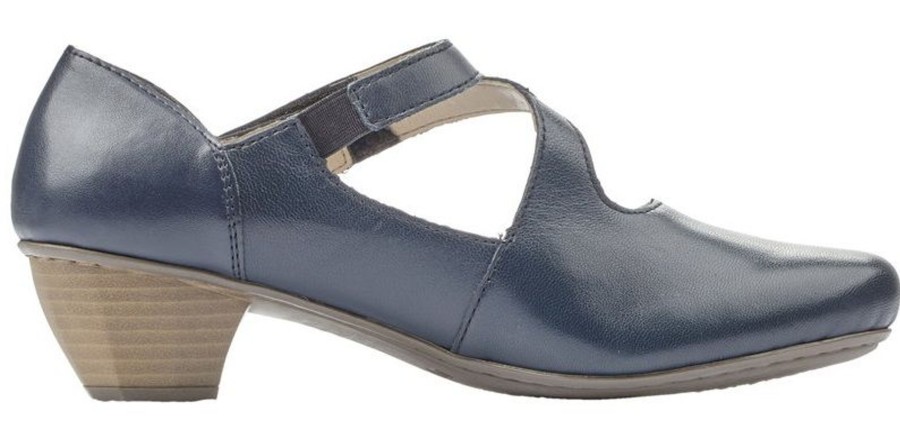 Women Rieker | Lugano Dark Blue Leather Mary Jane Heel