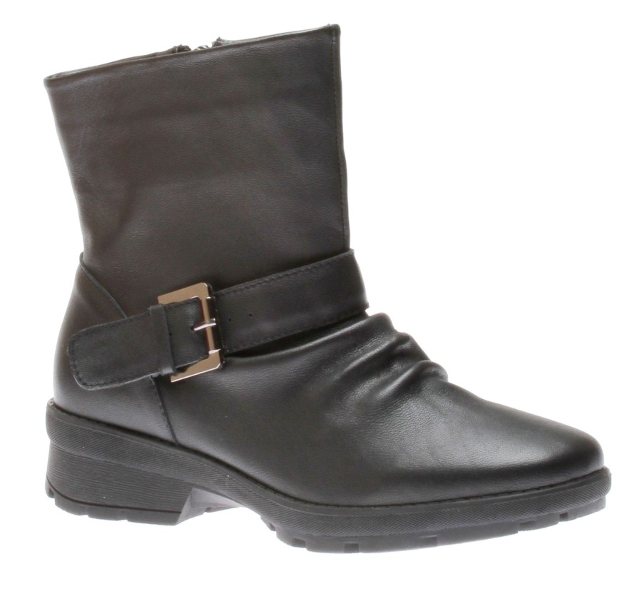 Women Wanderlust | Gripper Black Leather Moto Boot