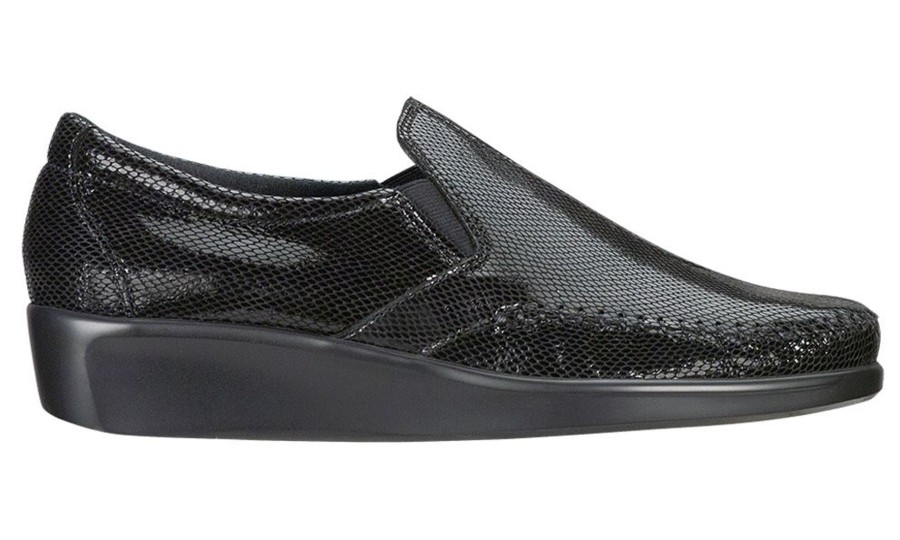 Women SAS Shoes | Dream Black Snake Slip-On Loafer