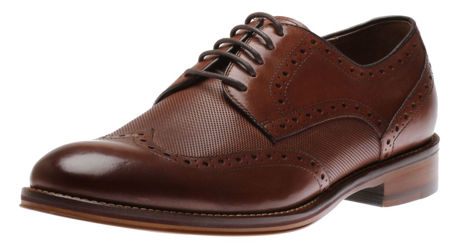 Men Johnston & Murphy | Conard Oak Brown Leather Embossed Wingtip Derby Shoe