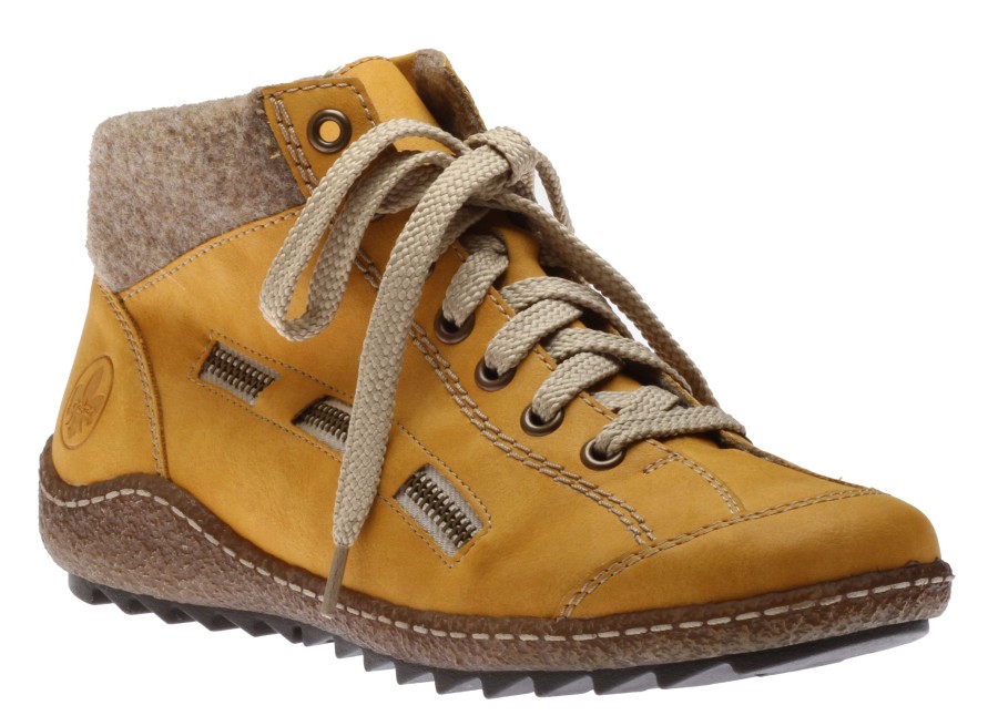 Women Rieker | Morelia Yellow Fleece Lined Lace-Up Ankle Sneaker