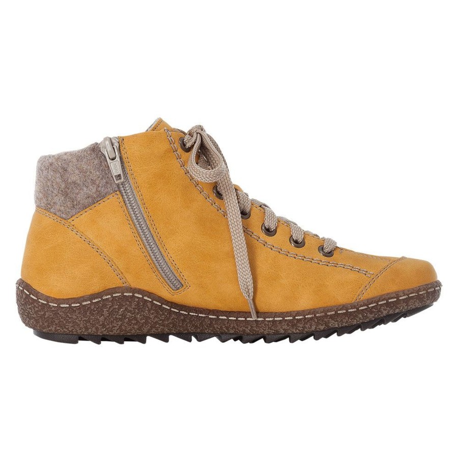 Women Rieker | Morelia Yellow Fleece Lined Lace-Up Ankle Sneaker