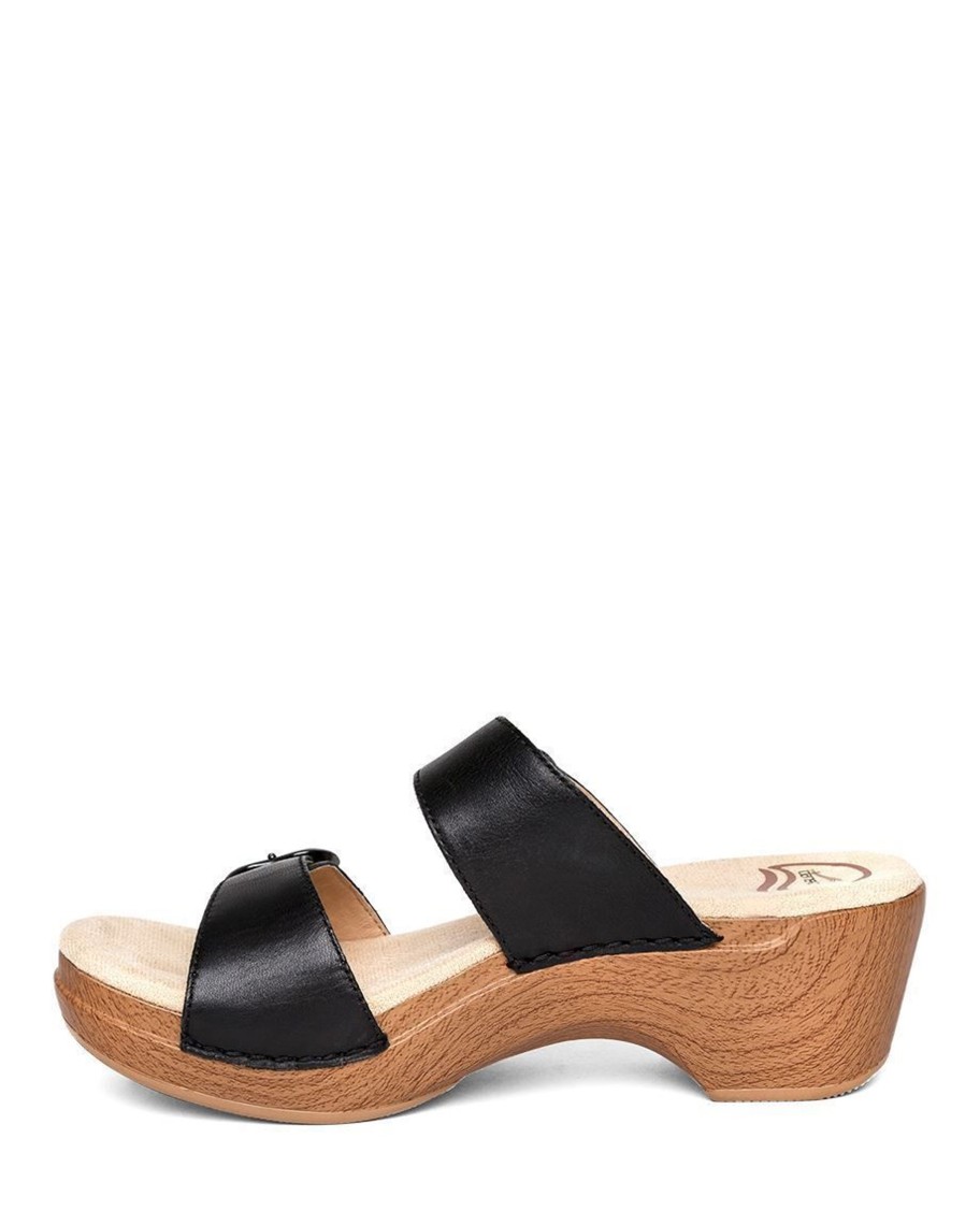 Women Dansko | Sophie Black Leather Slide Sandal