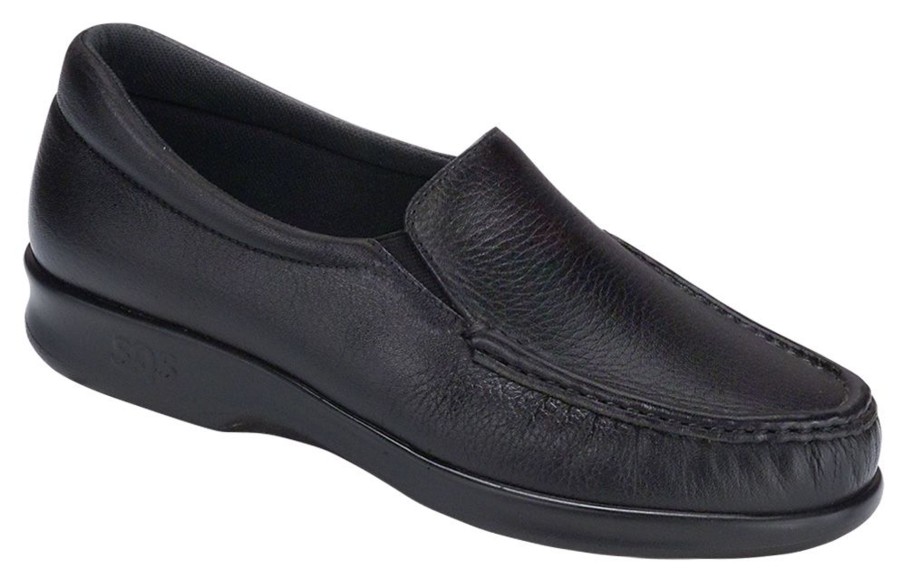 Women SAS Shoes | Twin Black Leather Slip-On Loafer