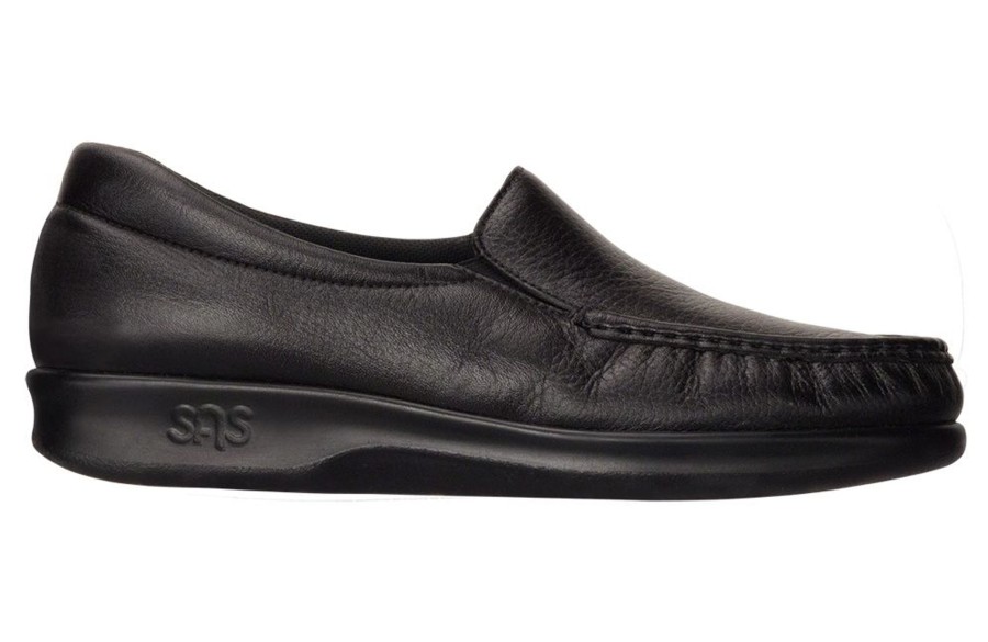 Women SAS Shoes | Twin Black Leather Slip-On Loafer