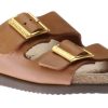 Women Mephisto | Hester Camel Brown Scratch Gold Buckle Slide Sandal