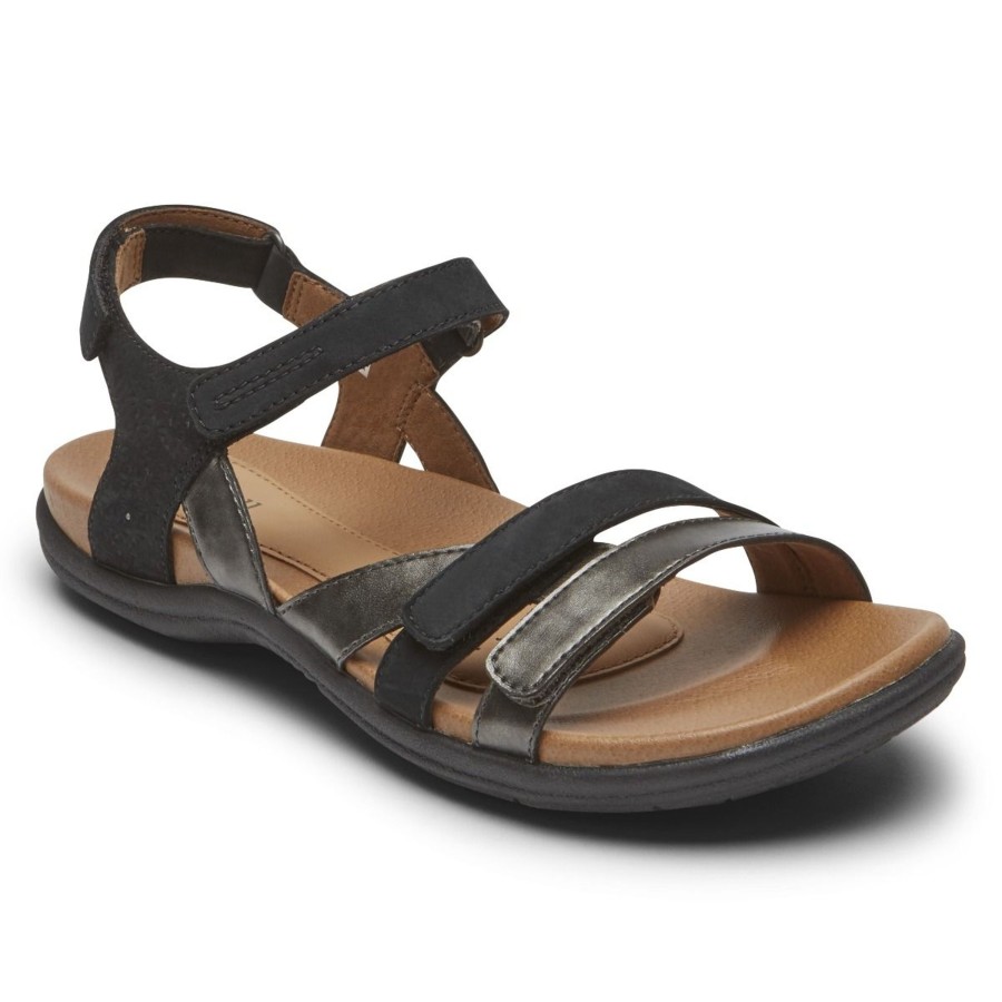 Women Cobb Hill | Rubey Black Three Strap Sandal