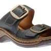 Women Josef Seibel | Catalonia 76 Dark Blue Leather Big Buckle Slide Wedge Sandal