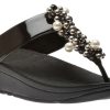 Women Fit Flop | Deco Black Pearlized Patent Faux Leather Thong Sandal