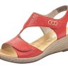 Women Rieker | Ottawa Red Leather Wedge Sandal