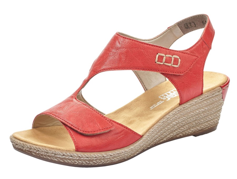 Women Rieker | Ottawa Red Leather Wedge Sandal