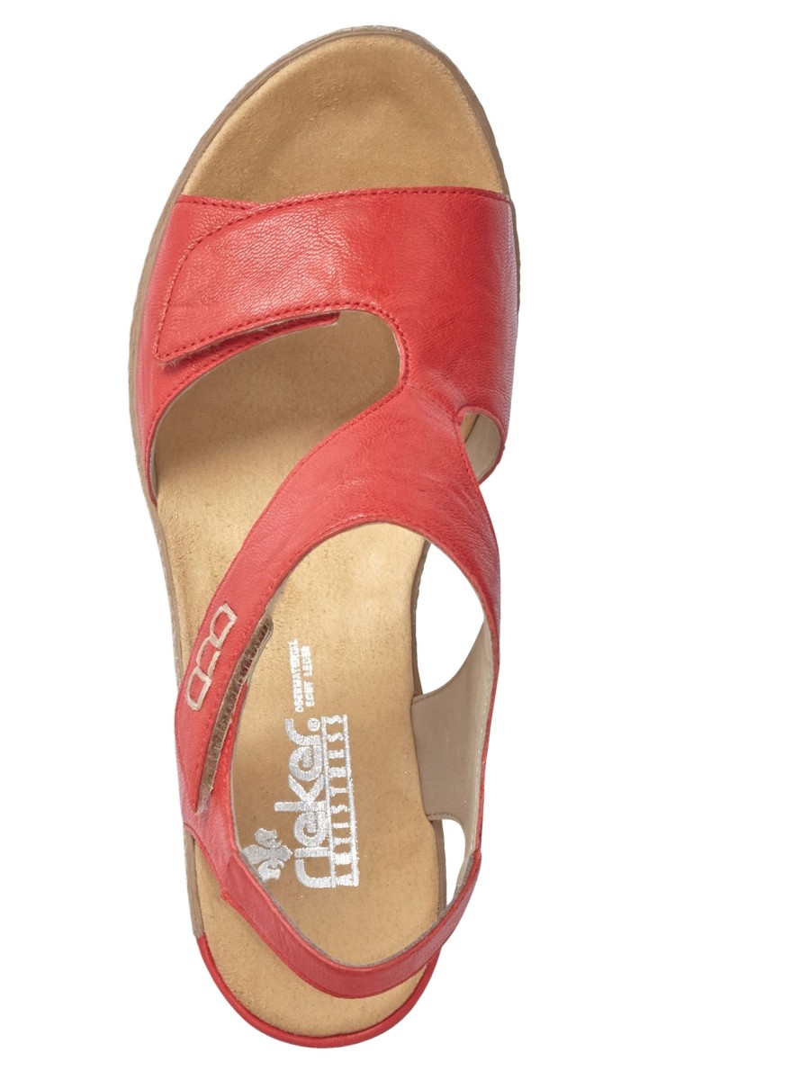 Women Rieker | Ottawa Red Leather Wedge Sandal