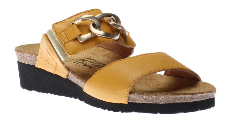 Women Naot | Victoria Marigold Yellow Leather Embellished Slide Sandal