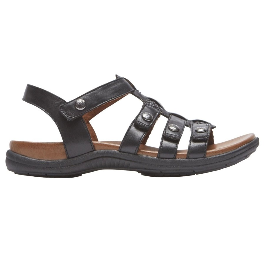 Women Cobb Hill | Rubey Black Leather T-Strap Sandal