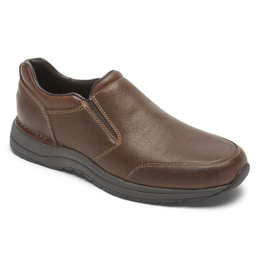 Men Rockport | Edge Hill 2 Brown Leather Double Gore Slip-On Casual Dress Shoe