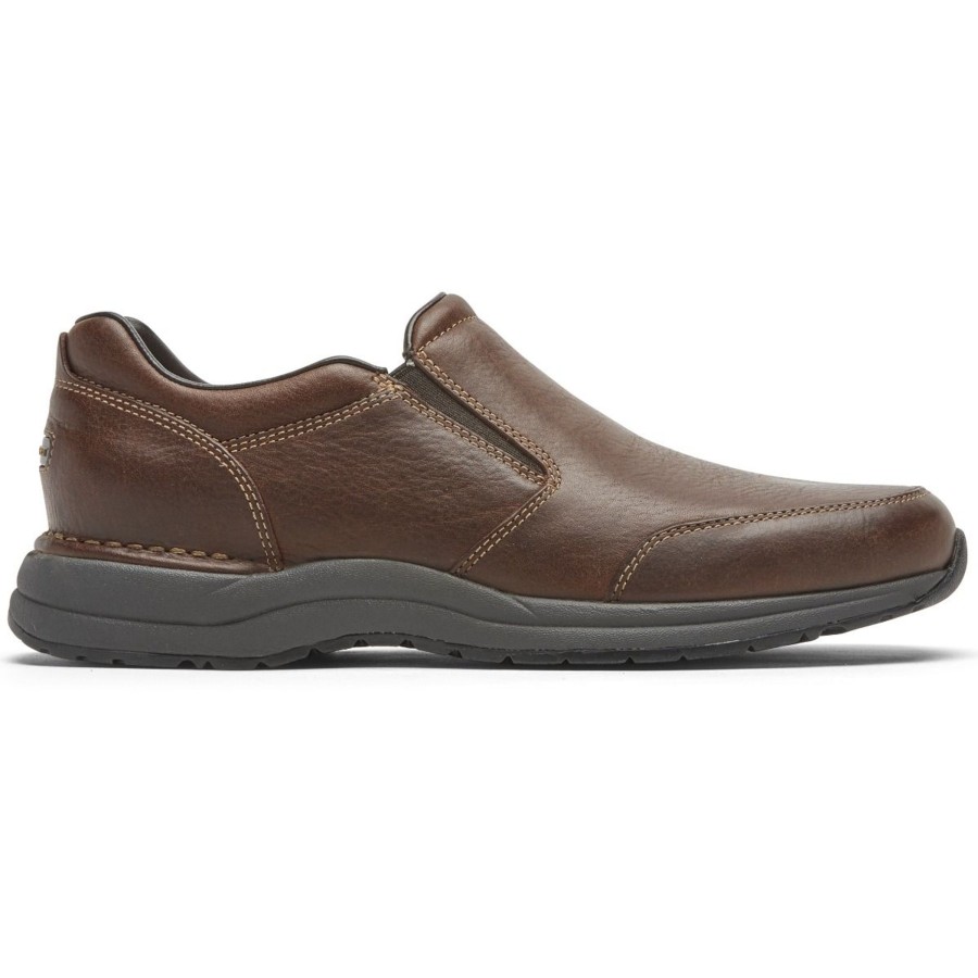 Men Rockport | Edge Hill 2 Brown Leather Double Gore Slip-On Casual Dress Shoe