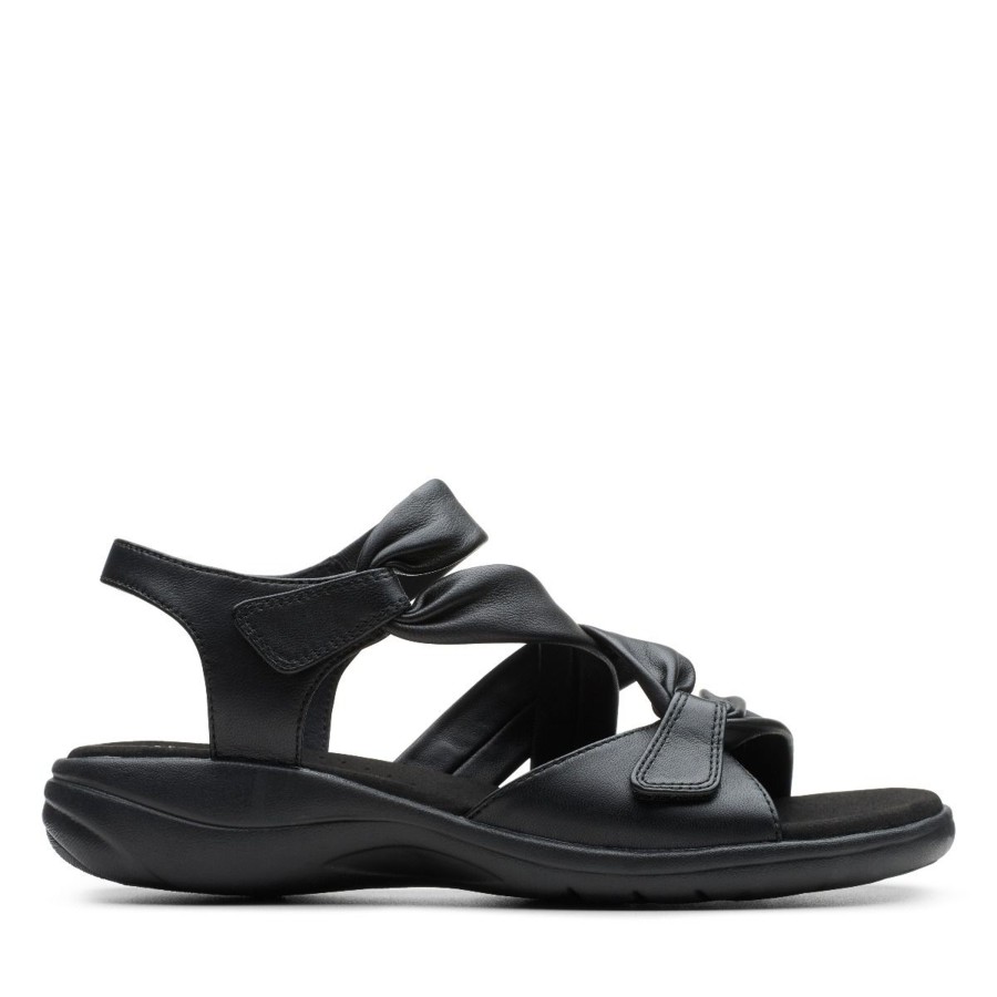 Women Clarks | Saylie Moon Black Leather Sandal