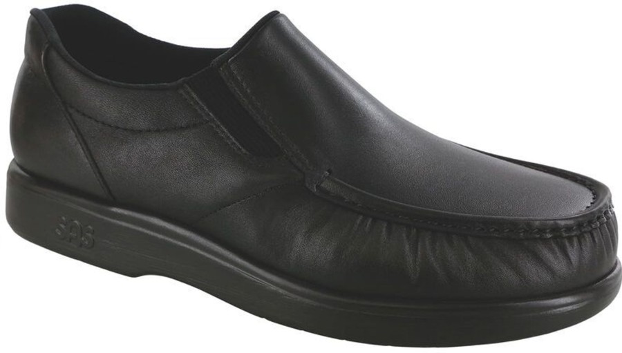 Men SAS Shoes | Side Gore Black Smooth Leather Slip-On Loafer