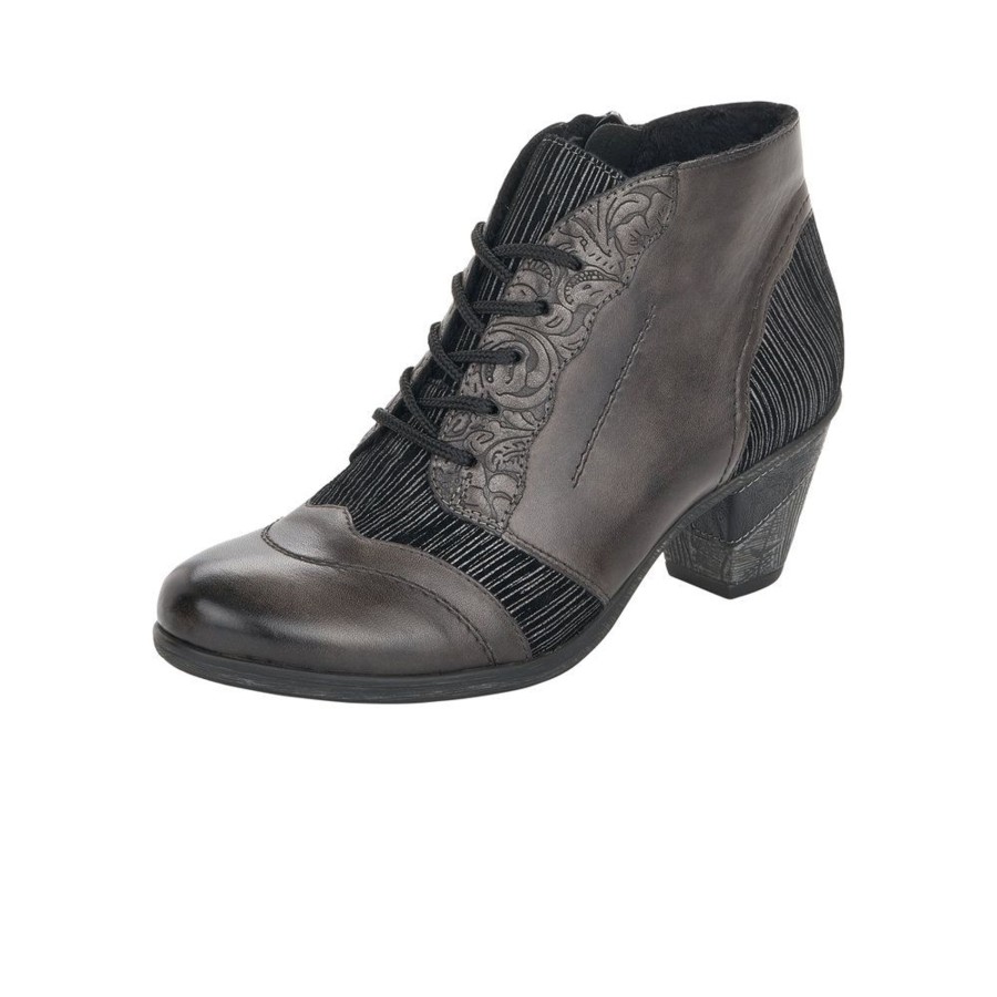 Women Remonte | Cristallino Grey Leather Embossed Ankle Boot