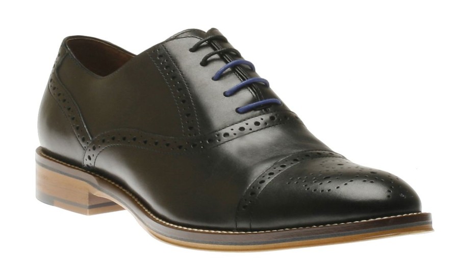 Men Johnston & Murphy | Conard Black Leather Cap Toe Dress Oxford