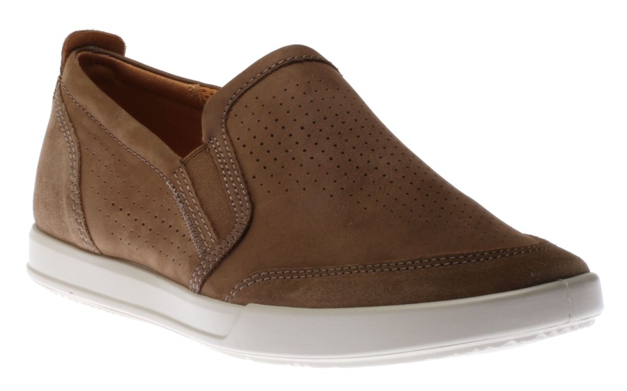 Men Ecco | Collin 2.0 Birch Brown Nubuck Leather Slip-On Sneaker