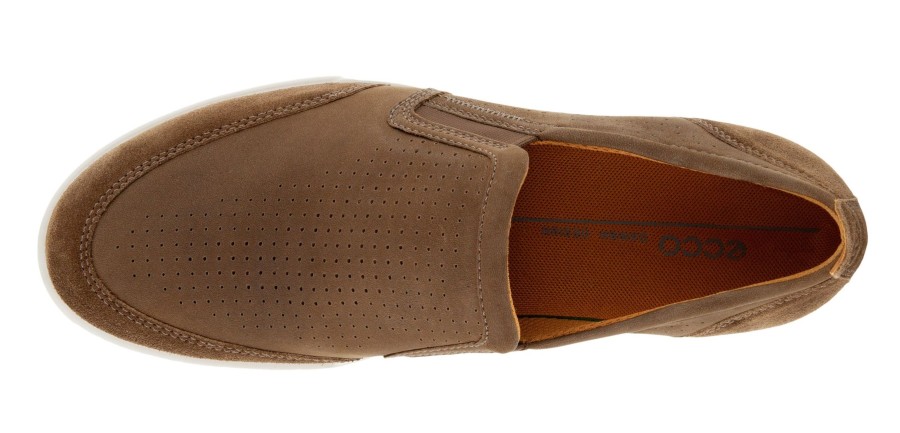 Men Ecco | Collin 2.0 Birch Brown Nubuck Leather Slip-On Sneaker