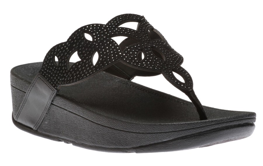 Women Fit Flop | Elora Crystal Black Thong Sandal