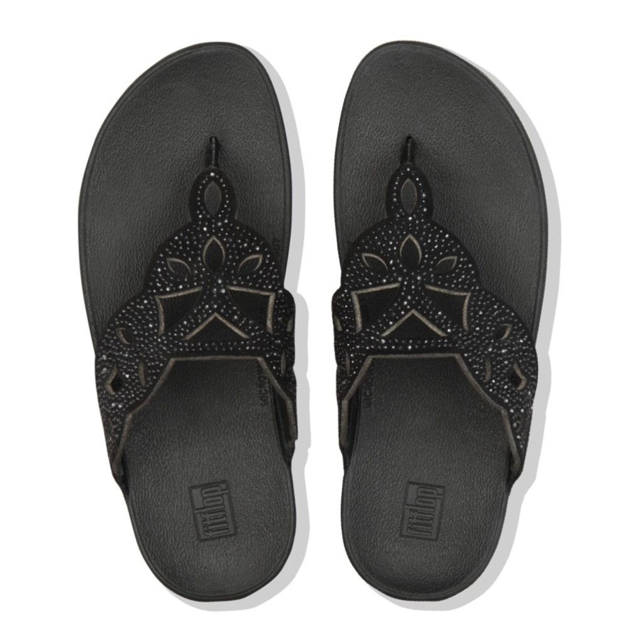 Women Fit Flop | Elora Crystal Black Thong Sandal