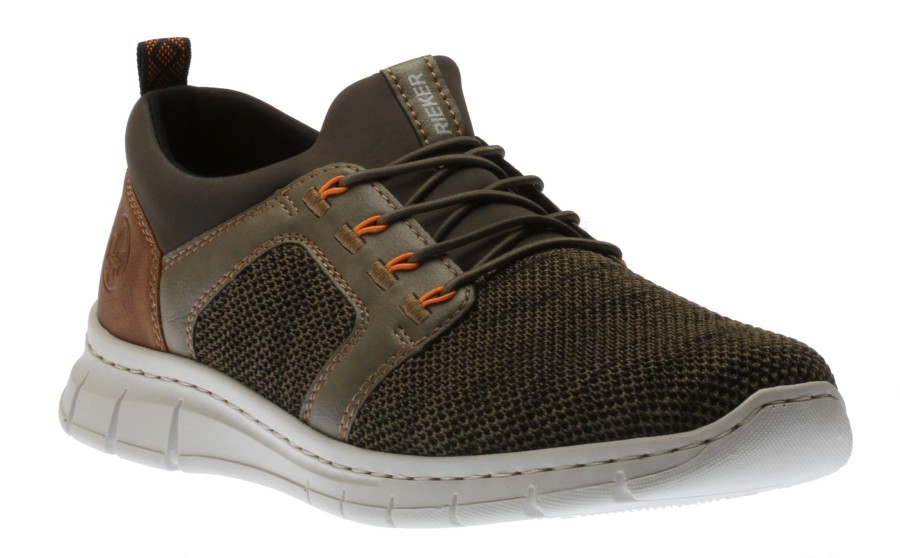 Men Rieker | Knittech Green Brown Mesh Slip-On Bungee Sneaker