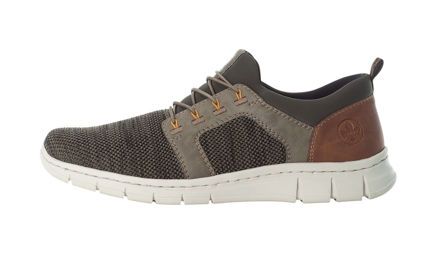 Men Rieker | Knittech Green Brown Mesh Slip-On Bungee Sneaker