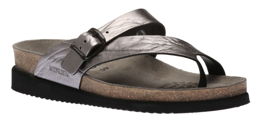 Women Mephisto | Helen Metallic Grey Thong Sandal