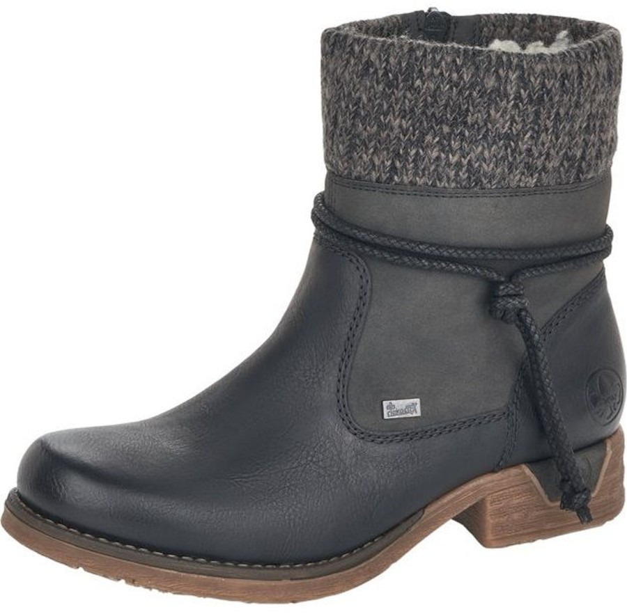 Women Rieker | Eagle Black Grey Knit Ankle Boot