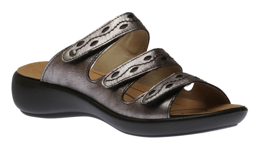 Women Romika | Ibiza 66 Anthracite Metallic Leather Slide Sandal