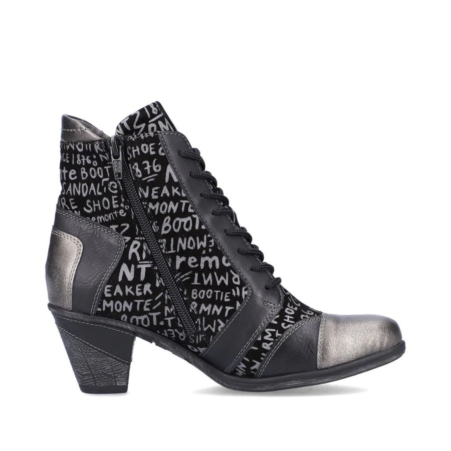 Women Remonte | Posen Black Print Lace-Up Ankle Boot