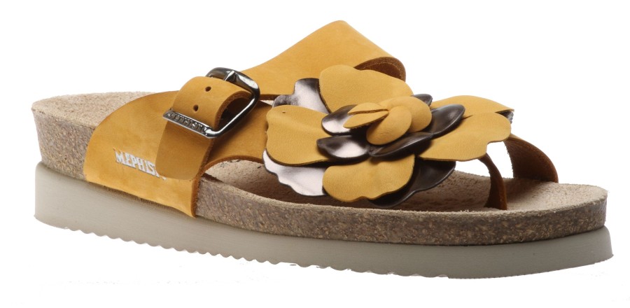 Women Mephisto | Helen Flower Yellow Ochre Thong Sandal