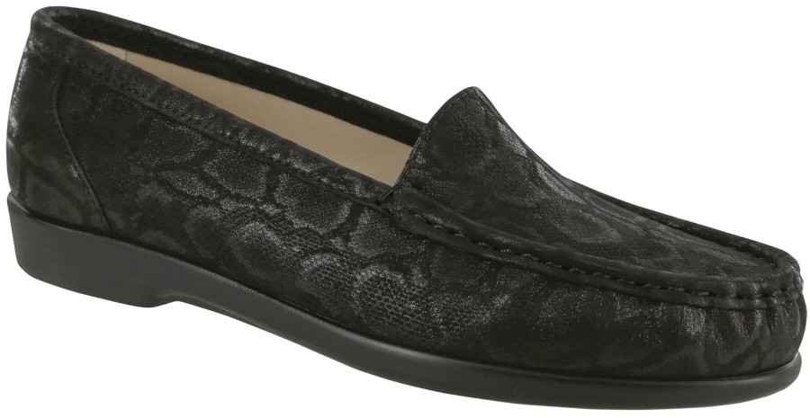 Women SAS Shoes | Simplify Black Nero Snake Slip On Loafer