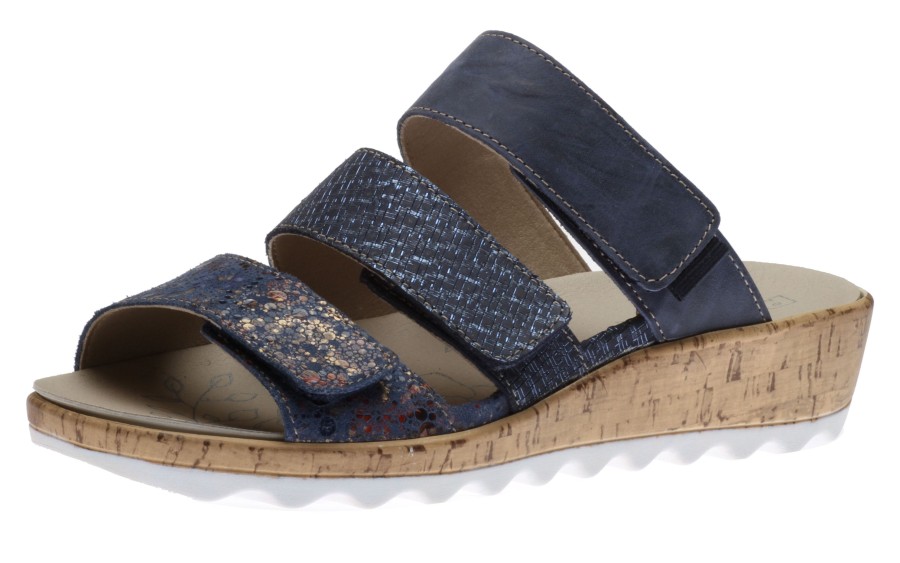 Women Romika | Gina 17 Ocean Blue Slide Wedge Sandal