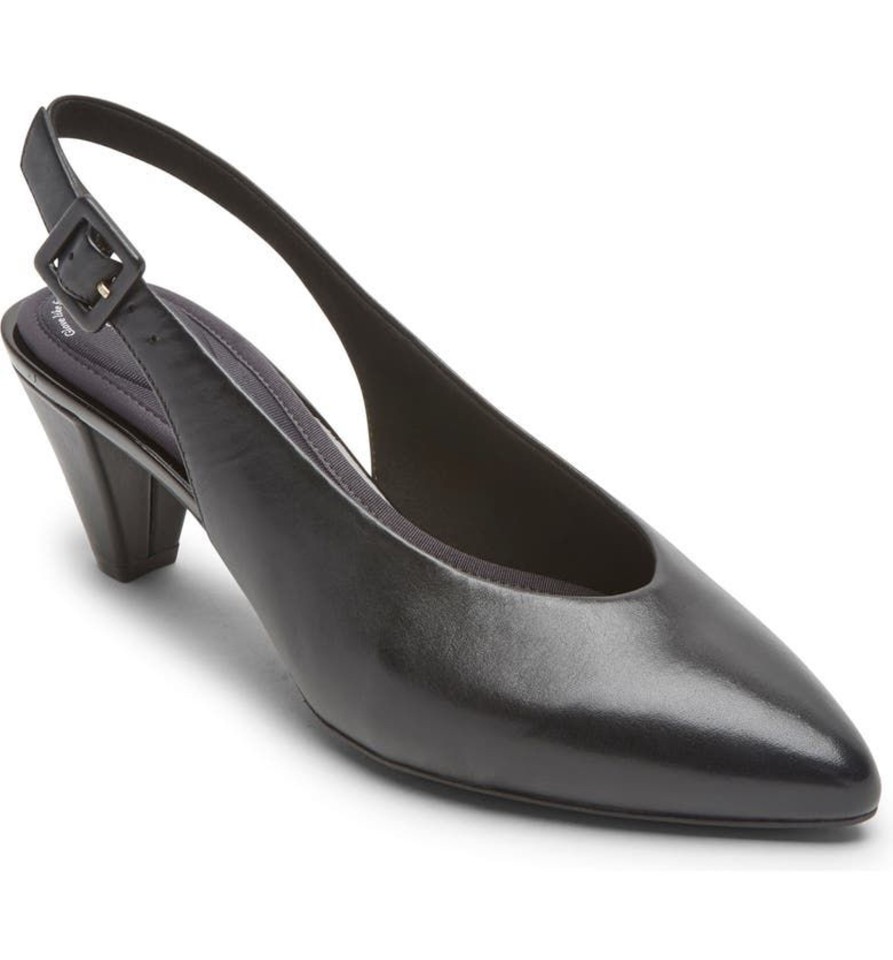 Women Rockport | Saleya Black Leather Dress Slingback Pump