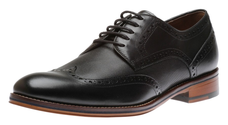 Men Johnston & Murphy | Conard Black Leather Embossed Wingtip Derby Shoe