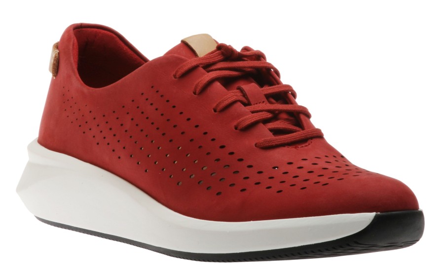 Women Clarks | Un Rio Tie Red Nubuck Leather Sneaker