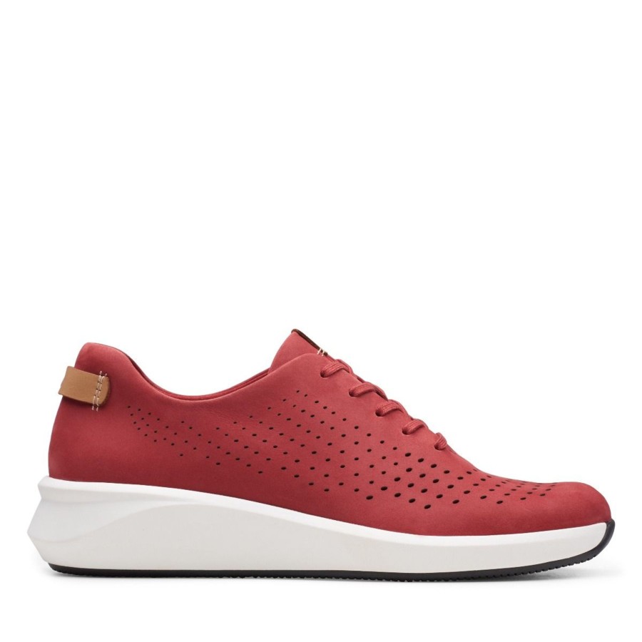 Women Clarks | Un Rio Tie Red Nubuck Leather Sneaker