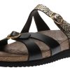 Women Mephisto | Hannel Cuba Black Gold Textured Leather Slide Sandal