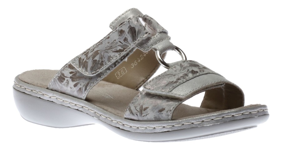 Women Rieker | Space White Silver Floral Slide Sandal