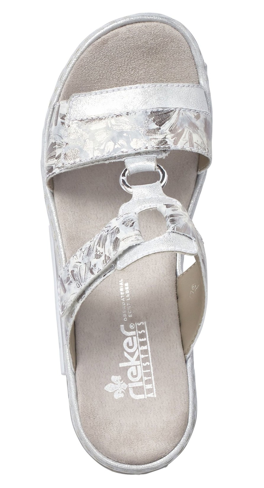 Women Rieker | Space White Silver Floral Slide Sandal