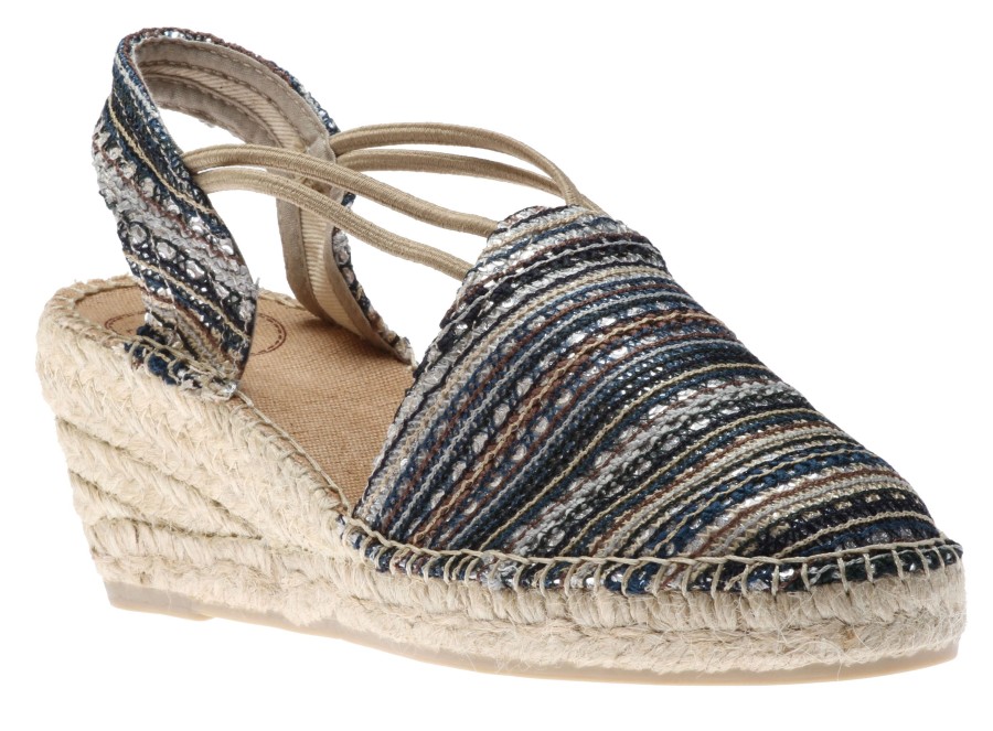 Women Toni Pons | Tania Taupe Navy Espadrille Wedge Sandal