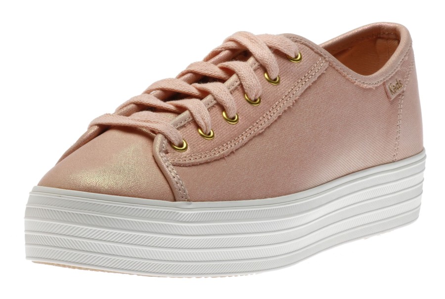 Women Keds | Triple Kick Peach Iridescent Leather Lace-Up Platform Tennis Sneaker