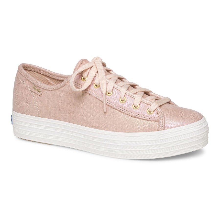 Women Keds | Triple Kick Peach Iridescent Leather Lace-Up Platform Tennis Sneaker