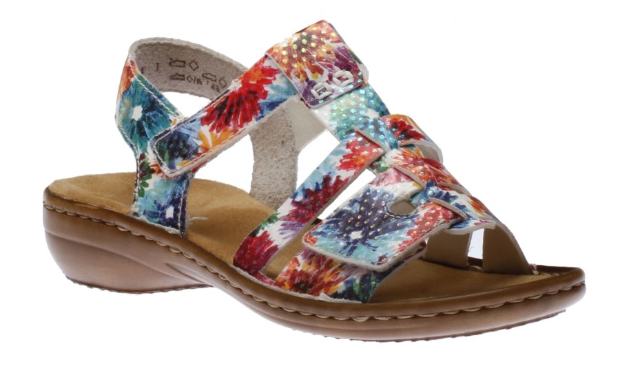 Women Rieker | Flowerbed Multicolour White Sandal