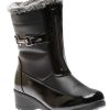 Women Shoe Tech | Front Zipper Faux Fur Trim Black Patent Vegan Leather Winter Boot